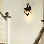 1-Light Seeded Glass Globe LED Outdoor Wall Lantern with Curved Arm - Lamp Outdoor