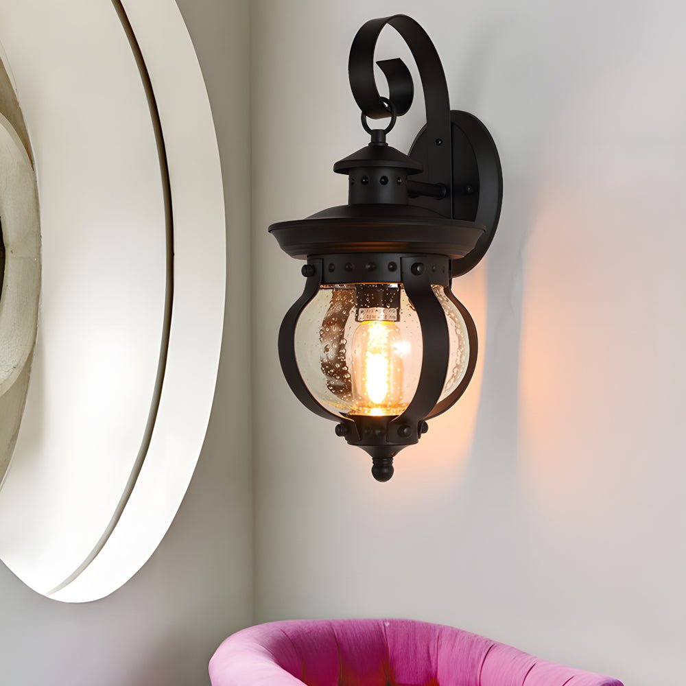 1-Light Seeded Glass Globe LED Outdoor Wall Lantern with Curved Arm - Lamp Outdoor