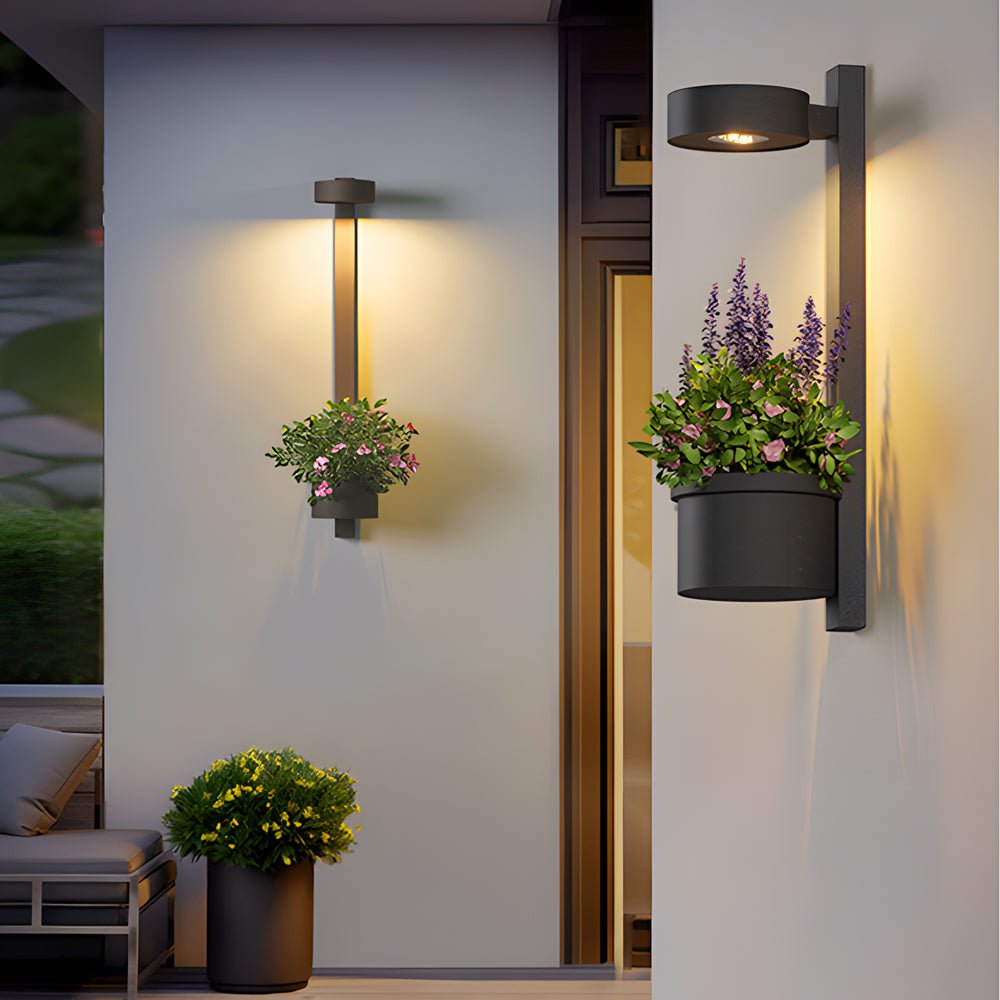 1-Light Solar Wall Mounted Plant Stand Outdoor Wall Light with Planter - Lamp Outdoor