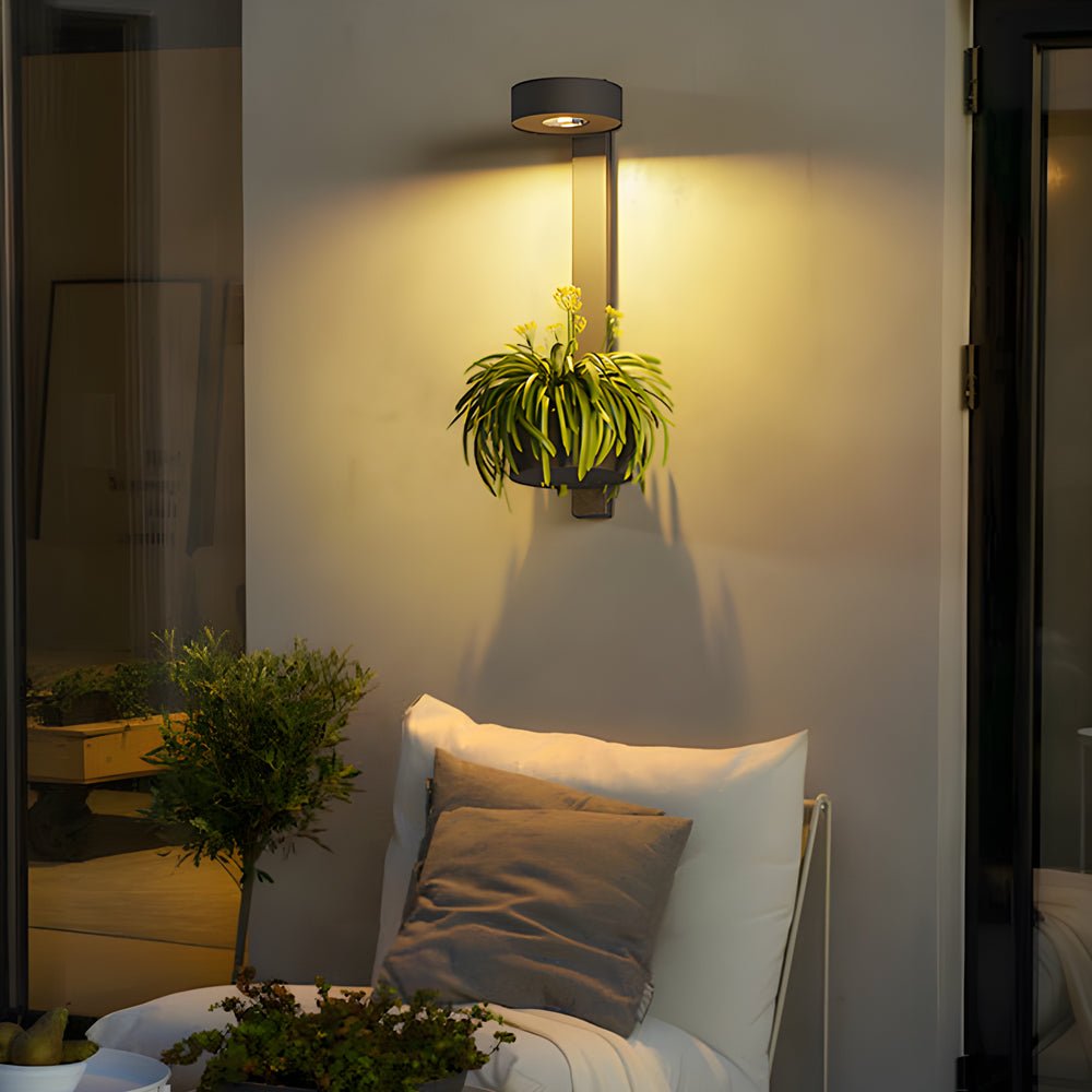 1-Light Solar Wall Mounted Plant Stand Outdoor Wall Light with Planter - Lamp Outdoor