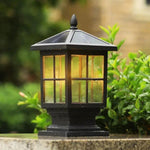 Traditional Square Waterproof LED Black Classic Solar Pillar Lights - Lamp Outdoor