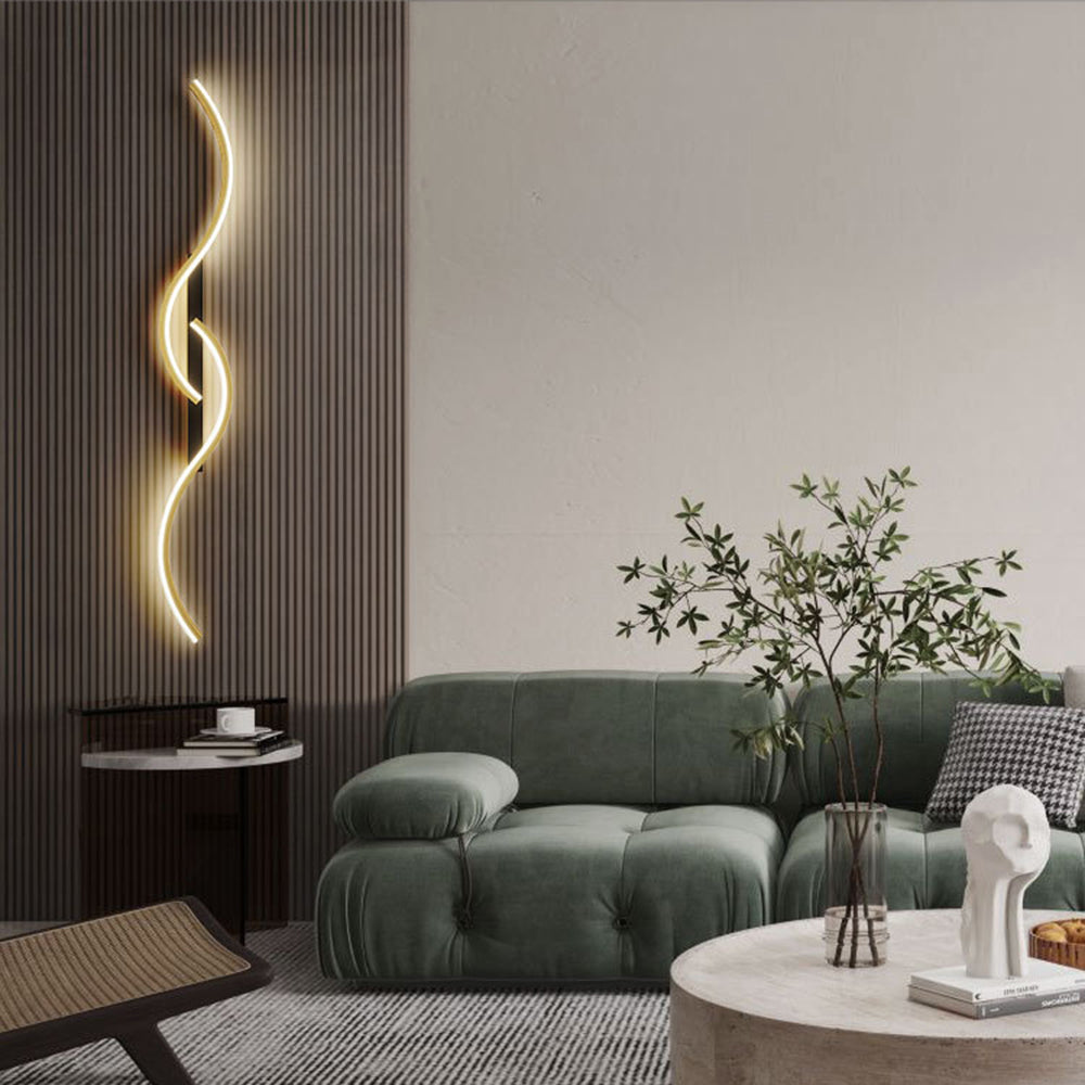Lumor Modern Linear Wave Bedroom Wall Lamp, Black/Gold - Lamp Outdoor