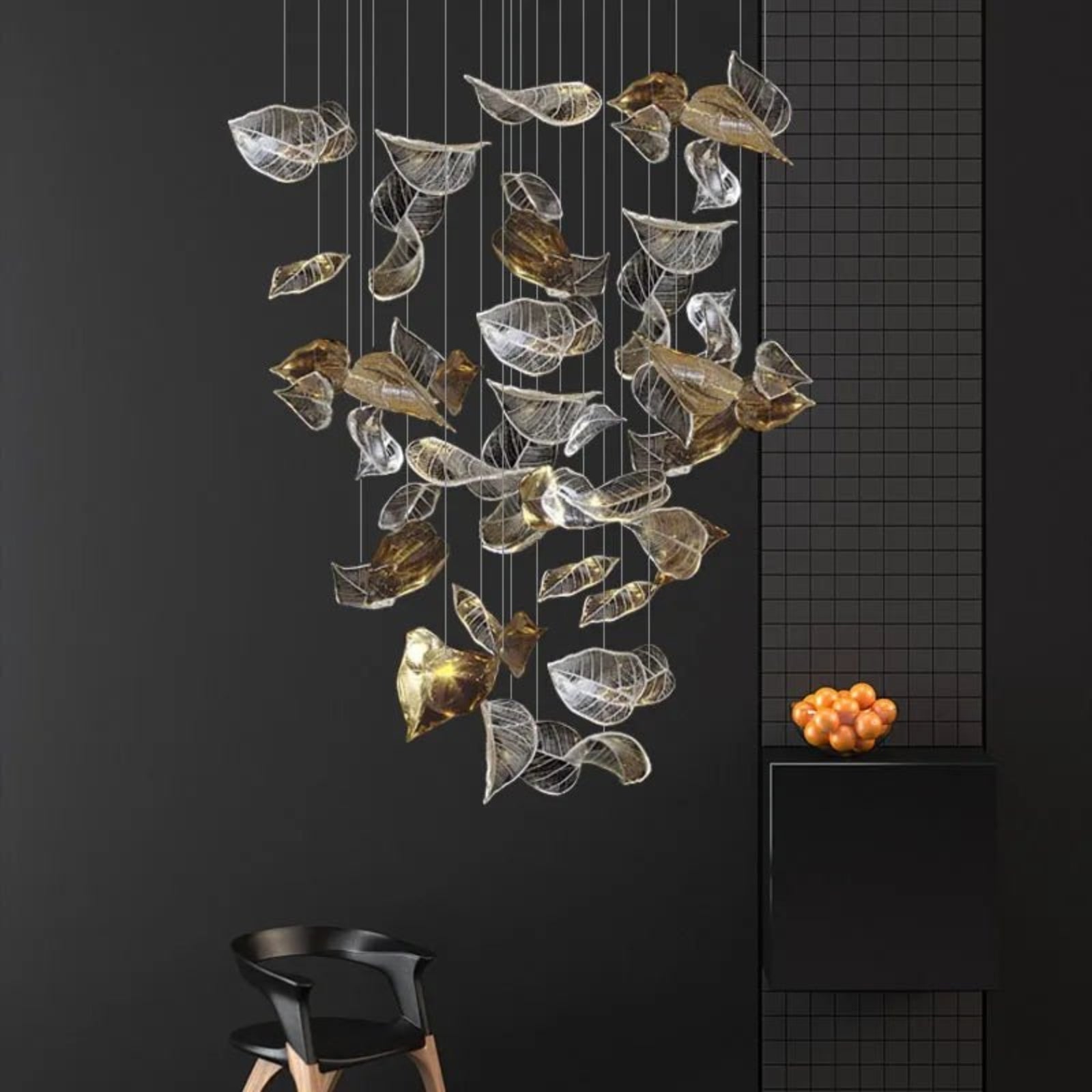 Cesilila Iridescent Metal Leaf Pendant Light - Lamp Outdoor