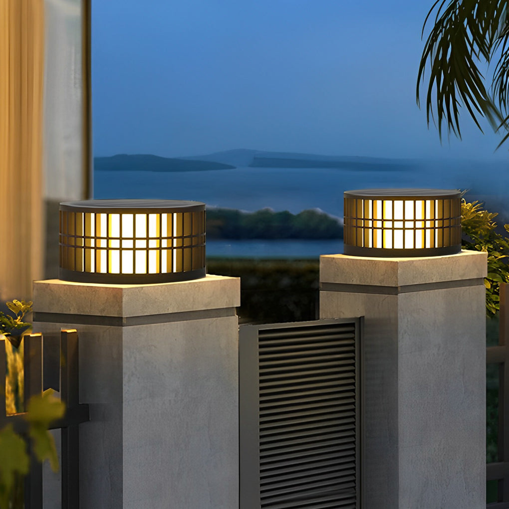 Round Creative Waterproof LED Black Modern Solar Fence Post Lights - Lamp Outdoor