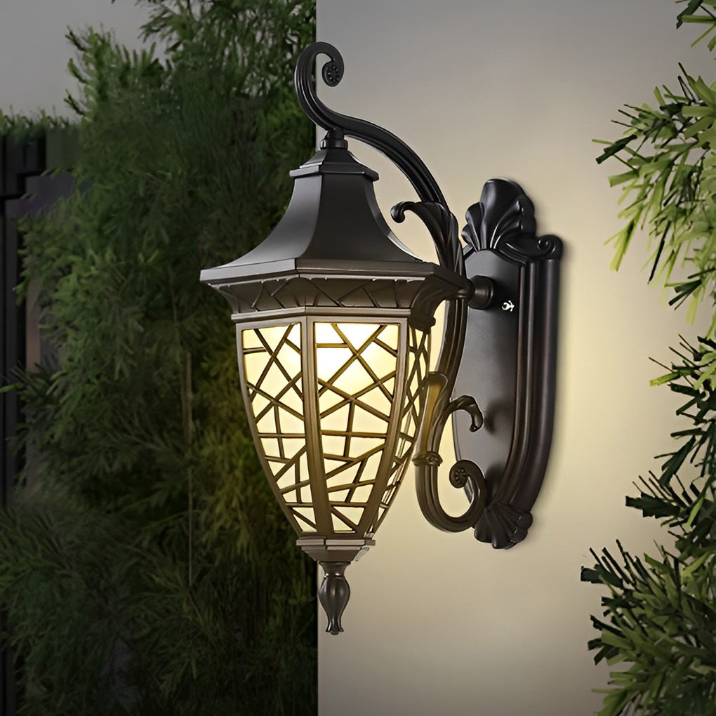 Retro Pattern Waterproof Black American Style Solar Powered Wall Lamp - Lamp Outdoor