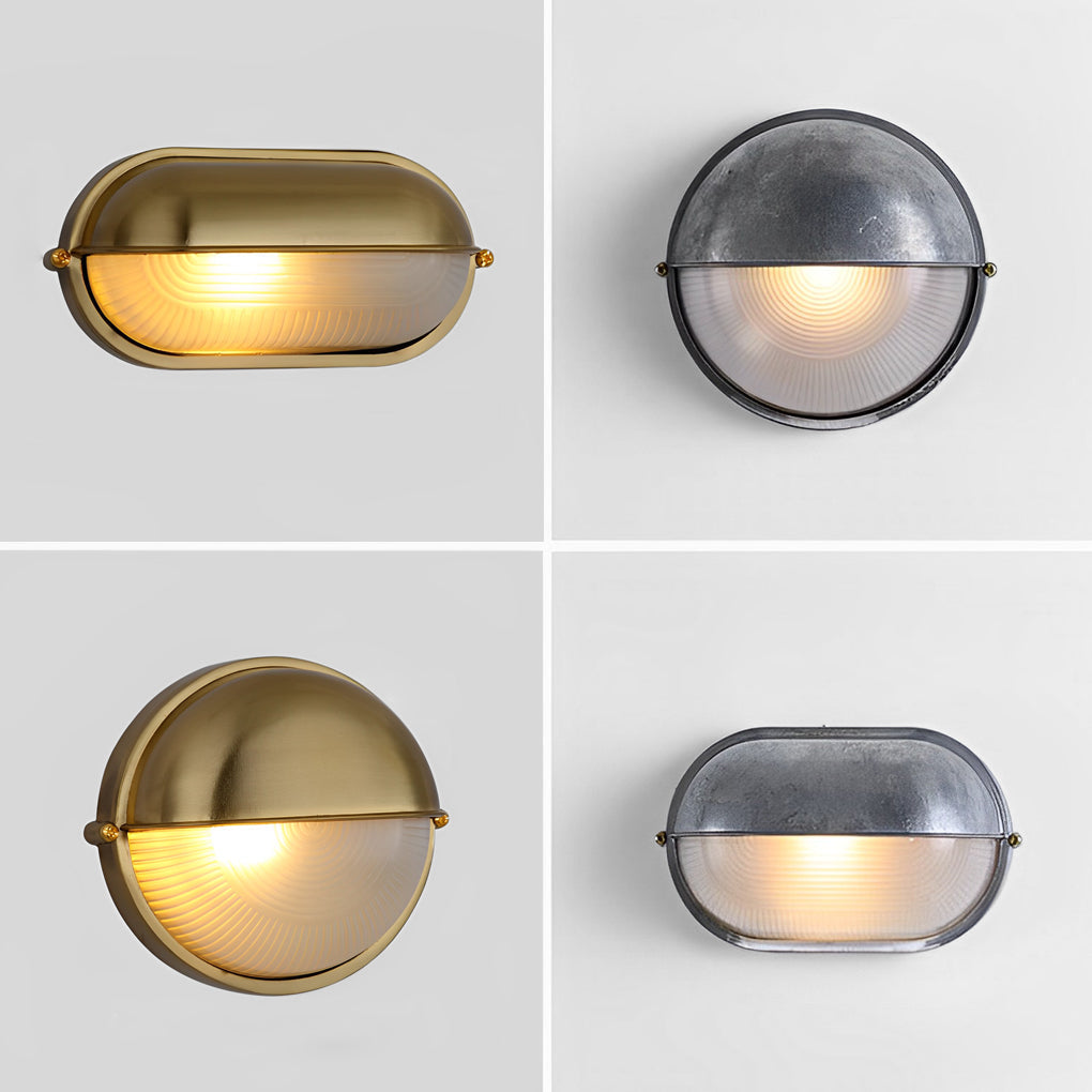 Round Oval Cast Aluminum Glass Waterproof Retro Industrial Wall Lamp - Lamp Outdoor