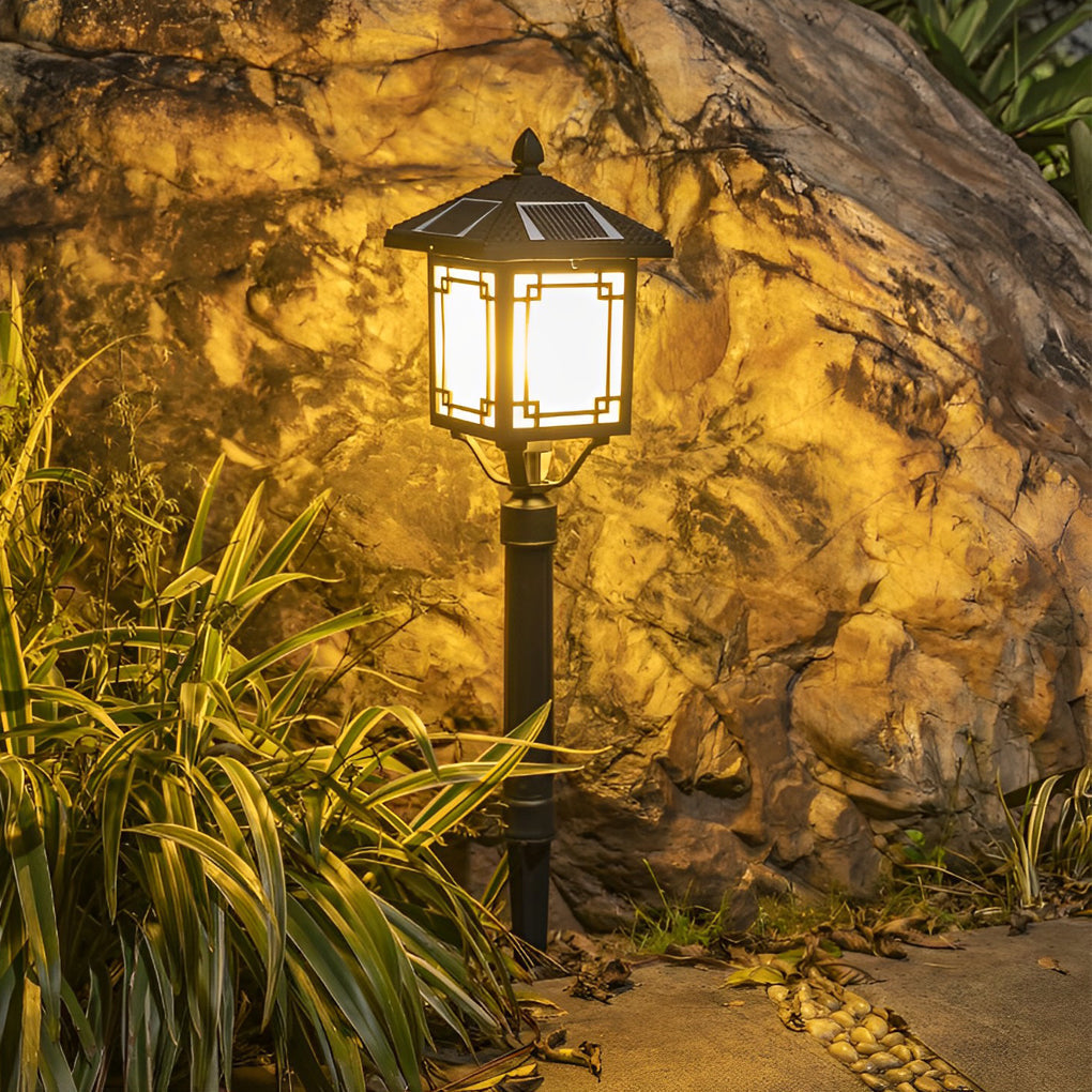 Ancient House Style Solar LED Post Light with 3-Step Dimming Durable Outdoor Lamp - Lamp Outdoor