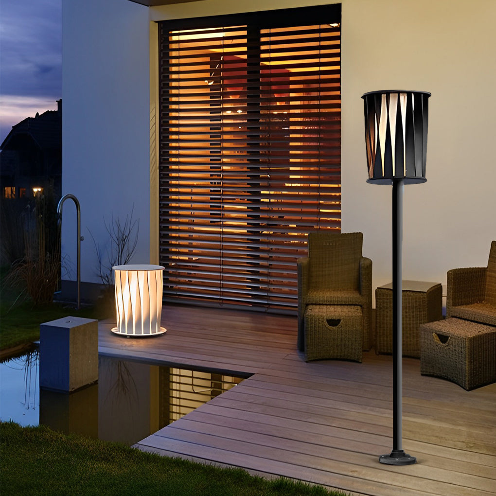 Stainless Steel Outdoor Floor Lamp with Rotating Design and Vertical Slats - Lamp Outdoor