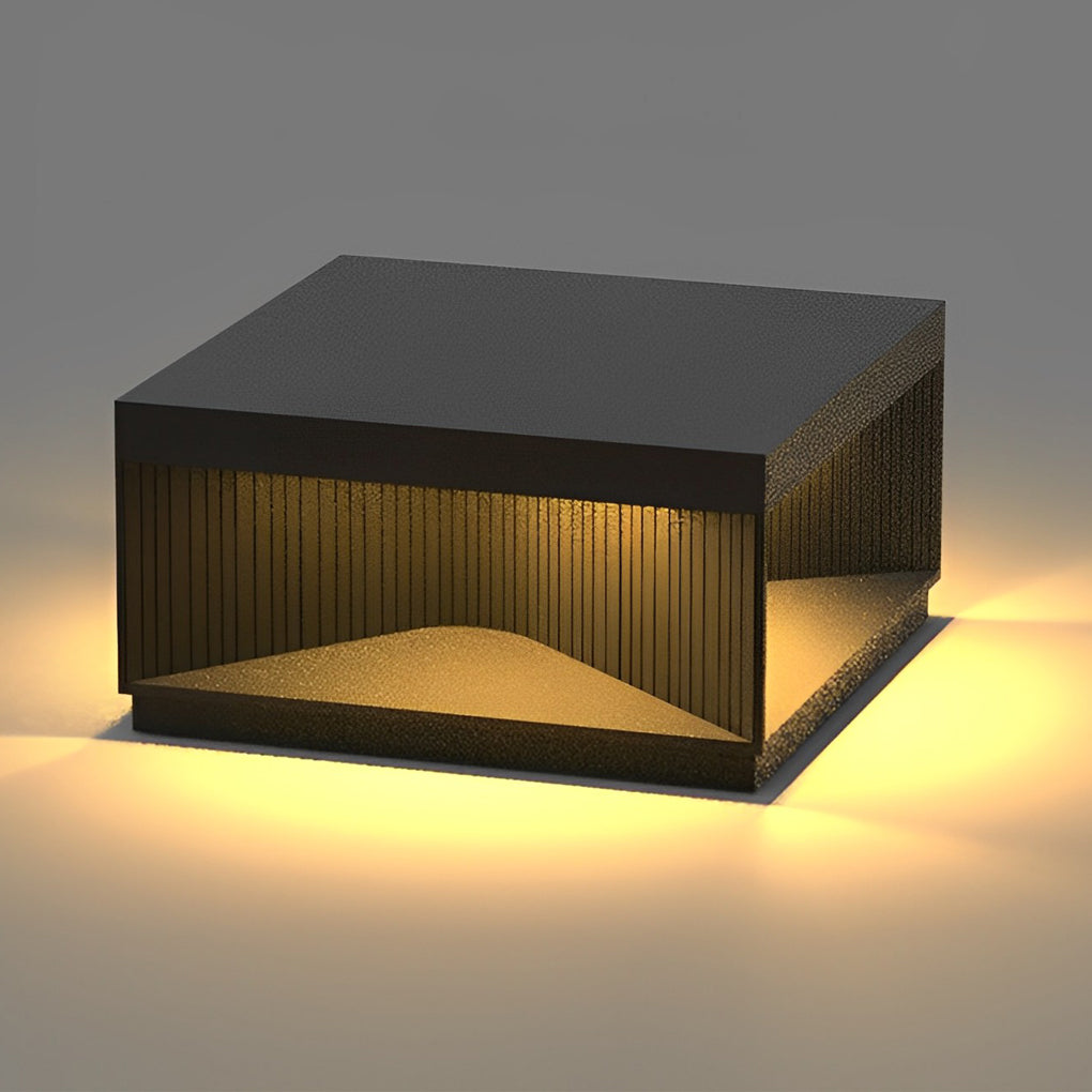 Square Metal Striped Decor LED Waterproof Black Solar Fence Post Light - Lamp Outdoor