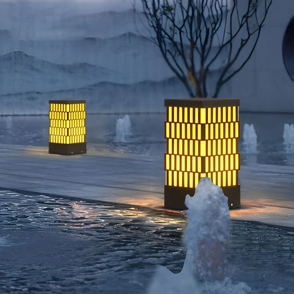 Grid-Designed LED Black Outdoor Lawn Lamp Modern Waterproof Landscape Bollard Lights - Lamp Outdoor