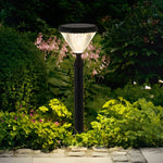 Round Solar LED Outdoor Lights in Black with Ribbed Lampshade - Lamp Outdoor