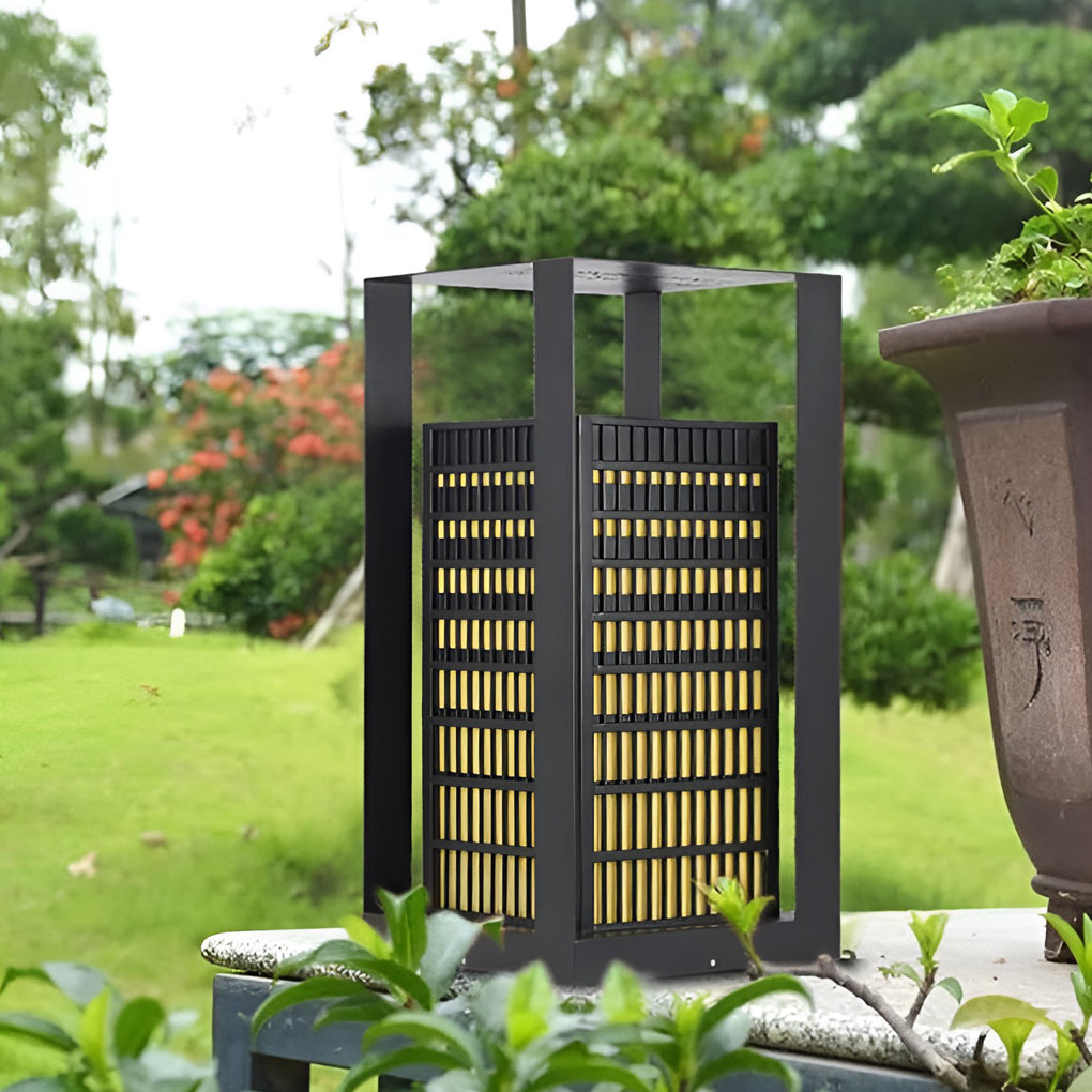 Black Industrial LED Outdoor Pathway Lantern - Building-Inspired Cuboid Design - Lamp Outdoor