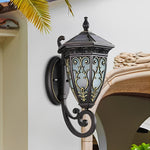Vintage Flower Pattern Waterproof Black American Style Solar Wall Lamp - Lamp Outdoor