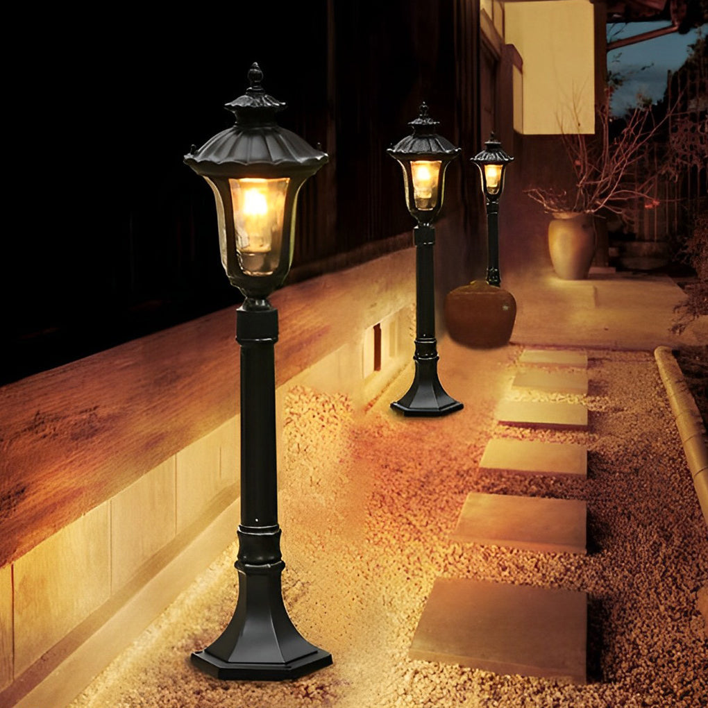 Vintage Classic Black LED Outdoor Lawn Post Light with Water Glass Lens - Lamp Outdoor