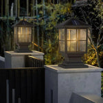Traditional Square Waterproof LED Black Classic Solar Pillar Lights - Lamp Outdoor