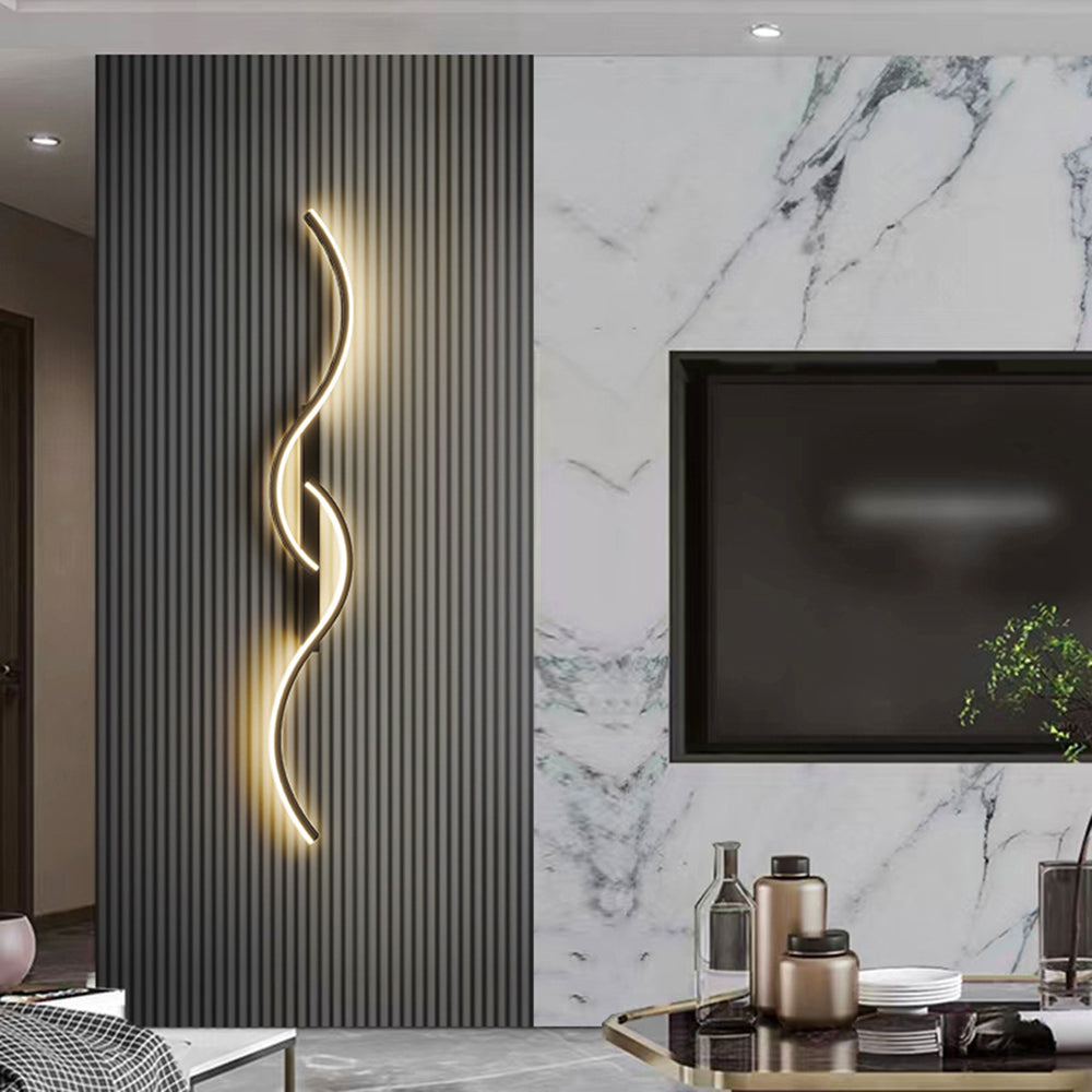 Lumor Modern Linear Wave Bedroom Wall Lamp, Black/Gold - Lamp Outdoor