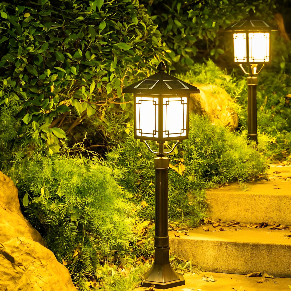 Ancient House Style Solar LED Post Light with 3-Step Dimming Durable Outdoor Lamp - Lamp Outdoor
