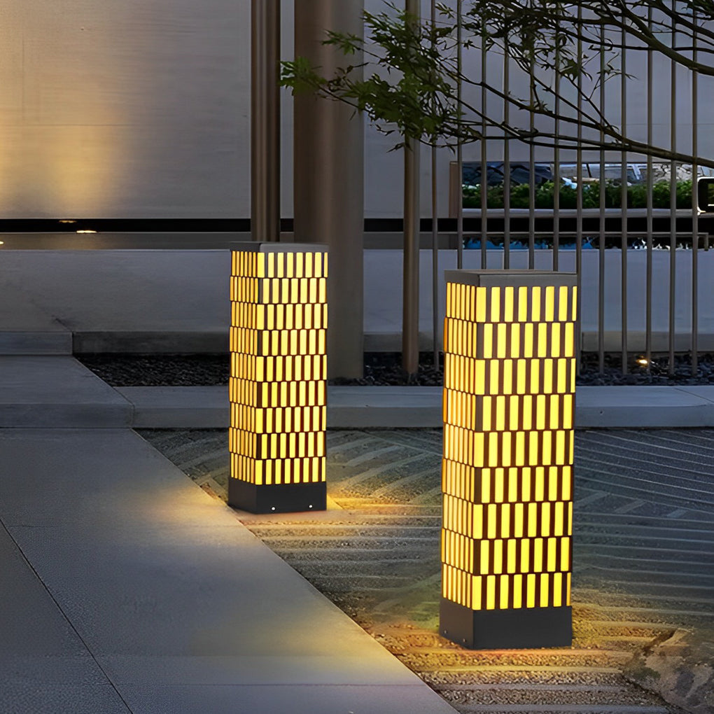 Grid-Designed LED Black Outdoor Lawn Lamp Modern Waterproof Landscape Bollard Lights - Lamp Outdoor