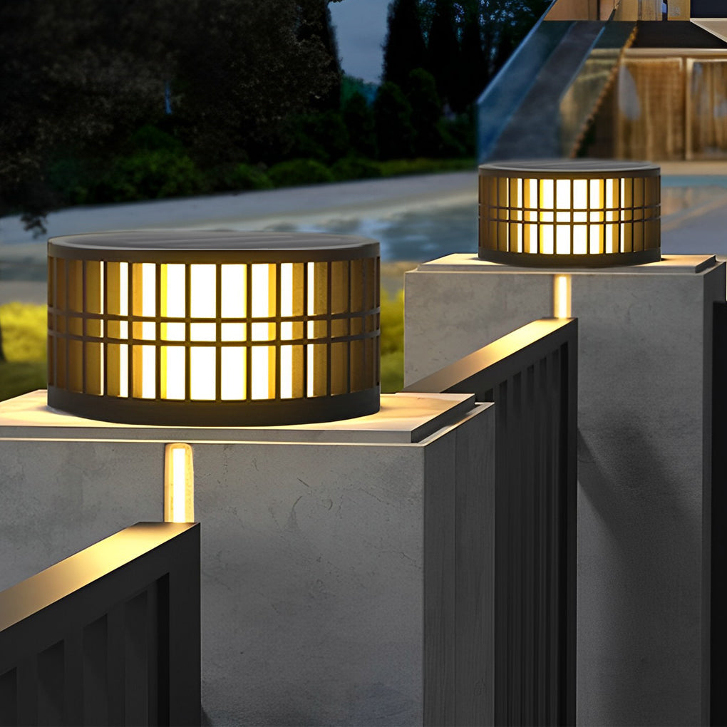 Round Creative Waterproof LED Black Modern Solar Fence Post Lights - Lamp Outdoor