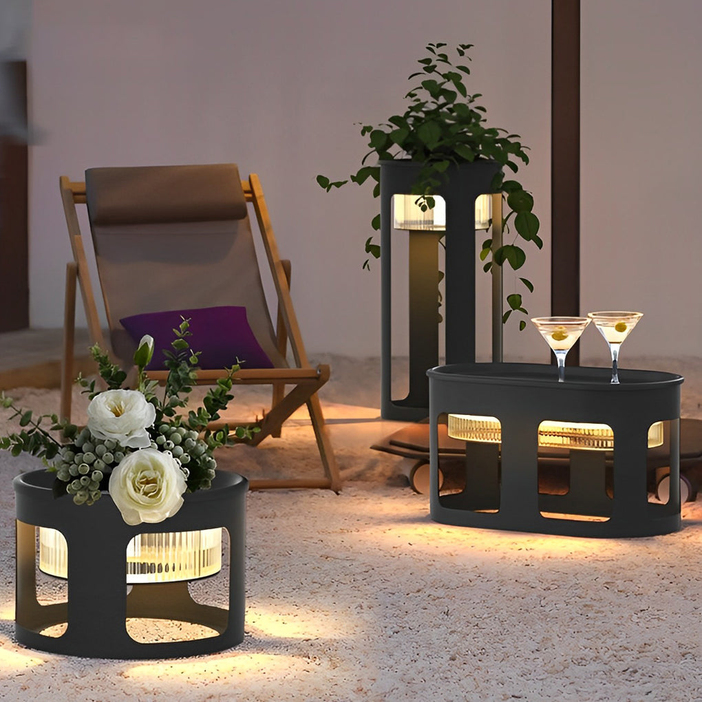 Round Table Lamp with Under-Table Lighting Solar-Powered LED Outdoor Light - Lamp Outdoor