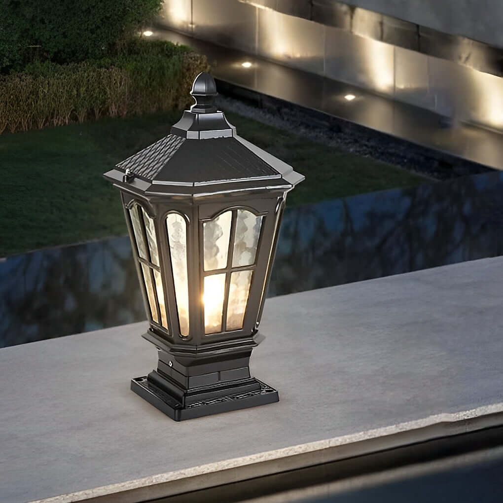 Retro Pavilion Shape Waterproof LED Solar Powered Fence Post Lights - Lamp Outdoor