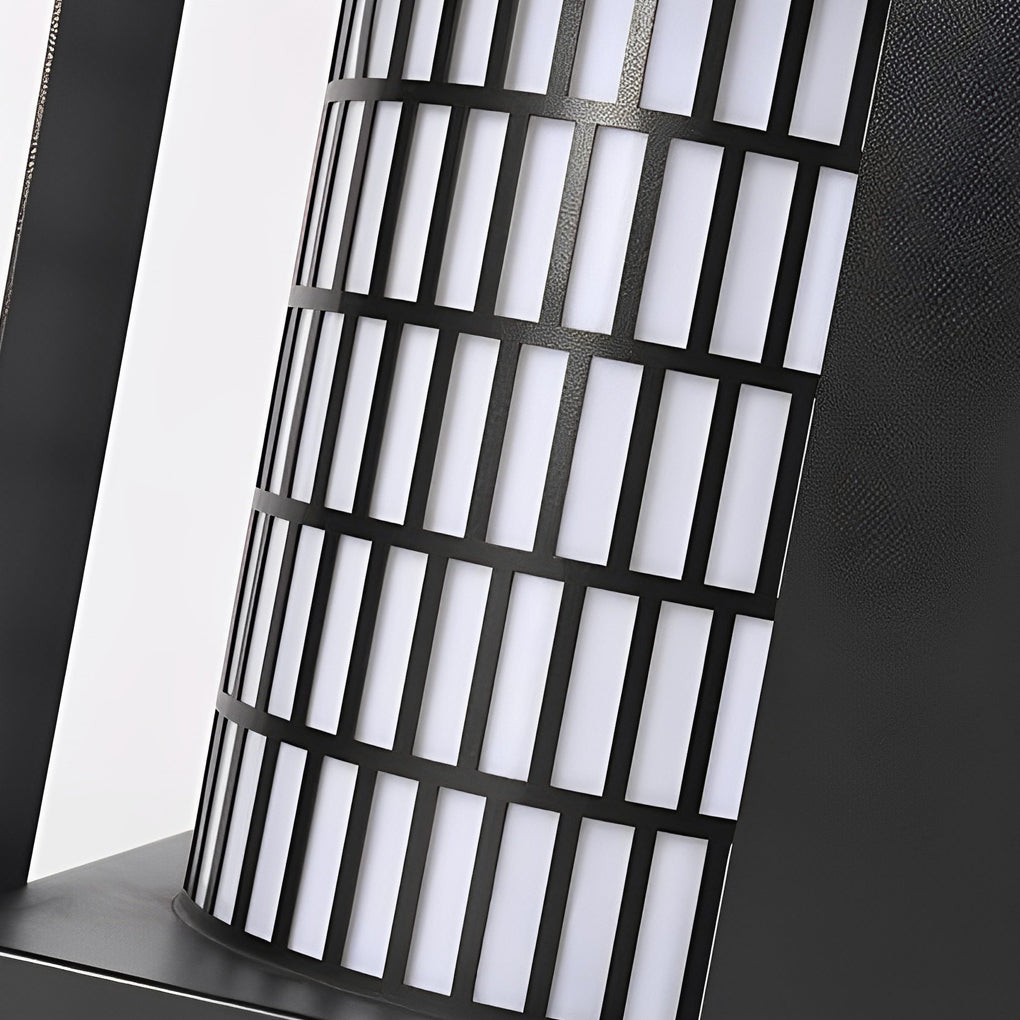 Four-Panel Cylinder Lantern LED Black Waterproof Outdoor Light with Lattice Pattern - Lamp Outdoor