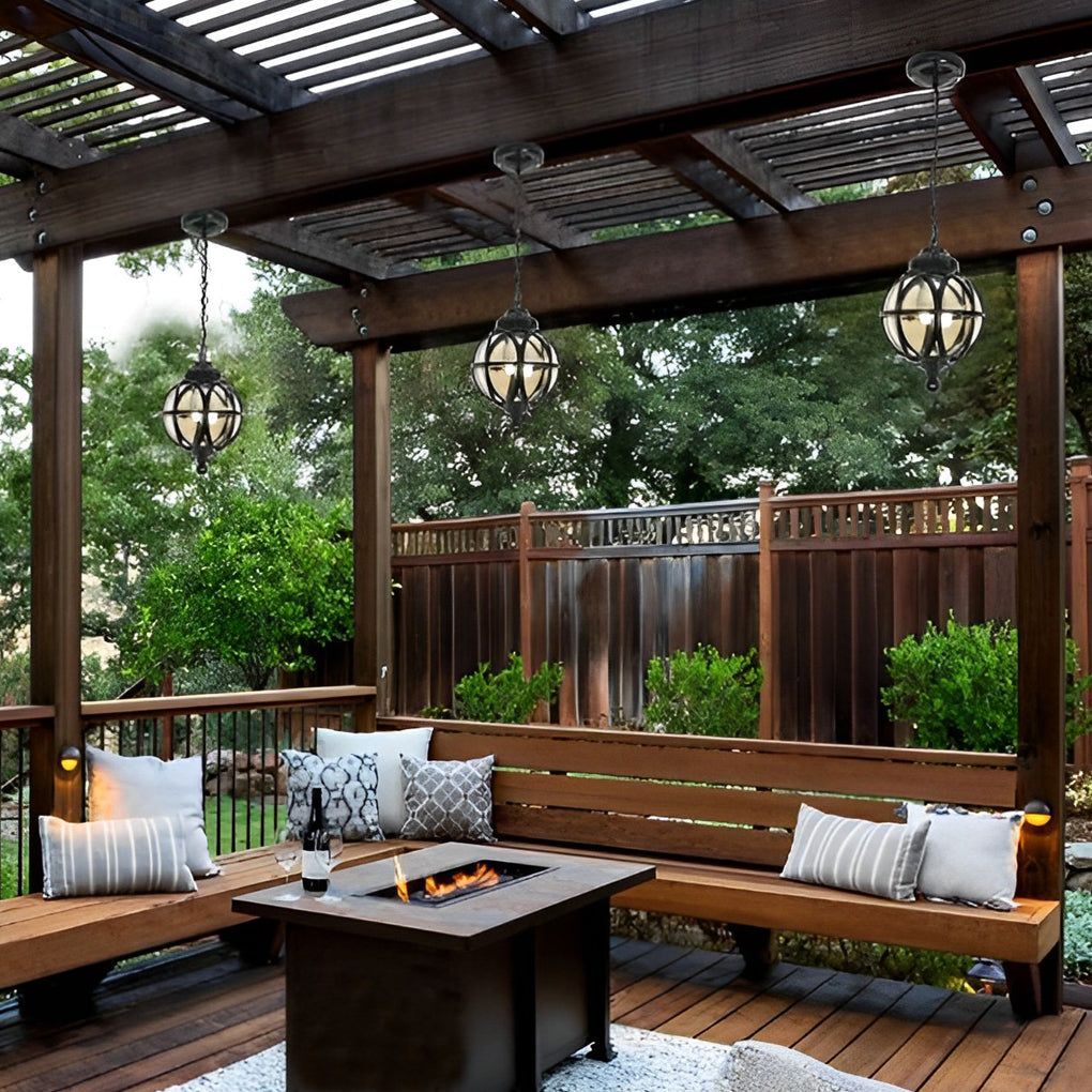 European-style Retro Pendant Aluminum Glass Hanging Ball Outdoor Ceiling Light - Lamp Outdoor