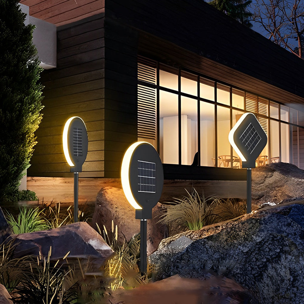 Modern Circular Black Solar LED Lawn Light - Lamp Outdoor