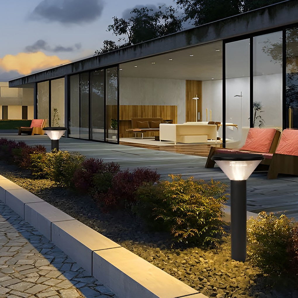 Contemporary Tapered Solar LED Pathway Light Black Cylindrical Outdoor Lighting - Lamp Outdoor