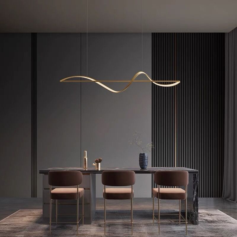 Zelin Pendant Light Wave Minimalist Designer, Metal, Brass/Black - Lamp Outdoor