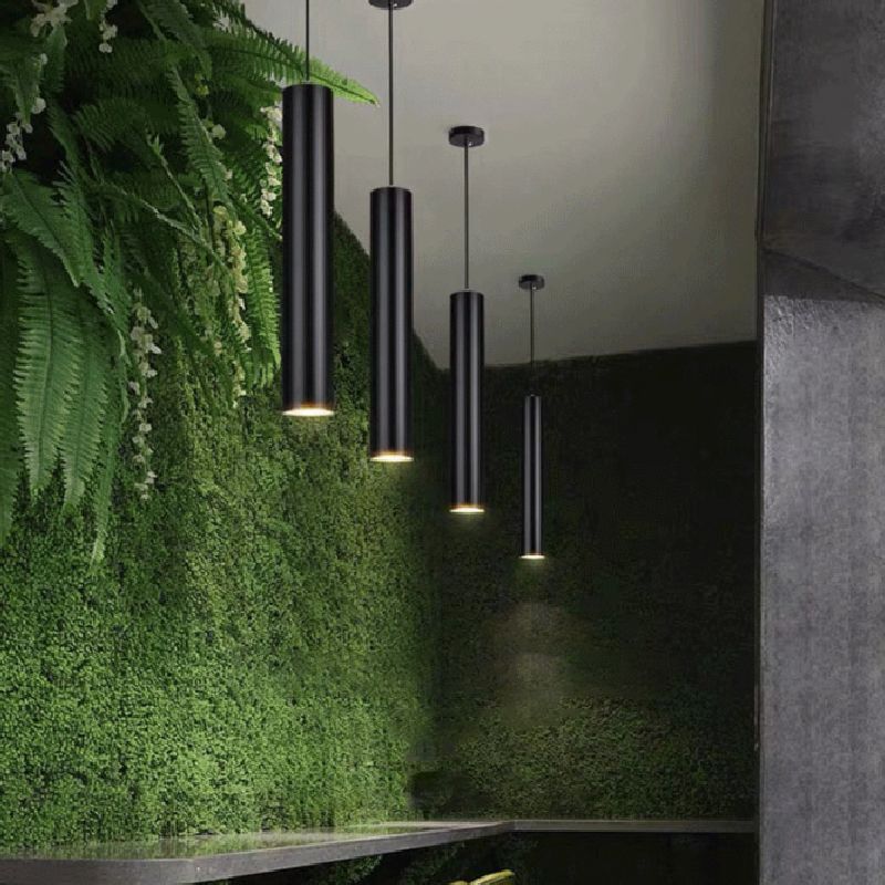 Yore Modern Cylinder Shape Linear Pendant Light Black Metal - Lamp Outdoor