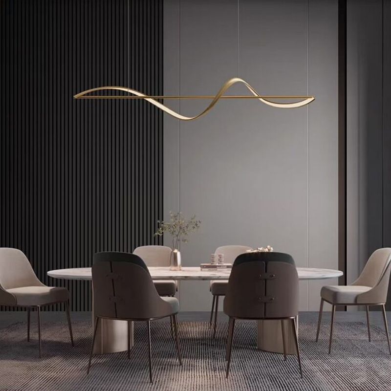 Zelin Pendant Light Wave Minimalist Designer, Metal, Brass/Black - Lamp Outdoor