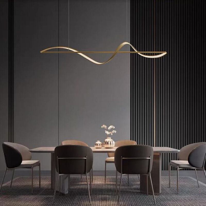 Zelin Pendant Light Wave Minimalist Designer, Metal, Brass/Black - Lamp Outdoor