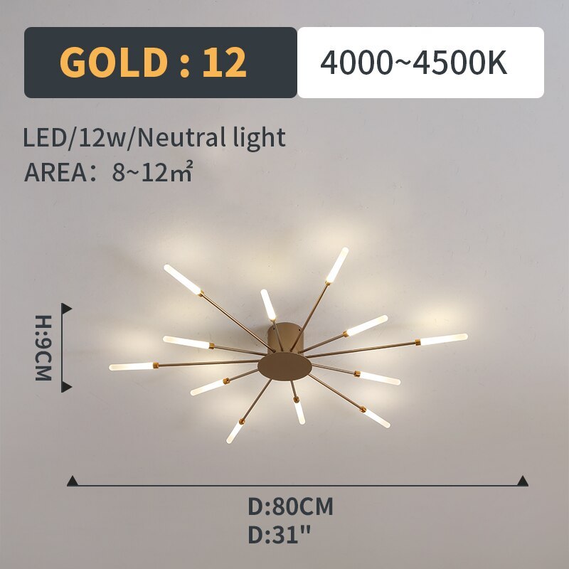 Wesley Flush-Mount Ceiling Light Fireworks, Black/Gold - Lamp Outdoor