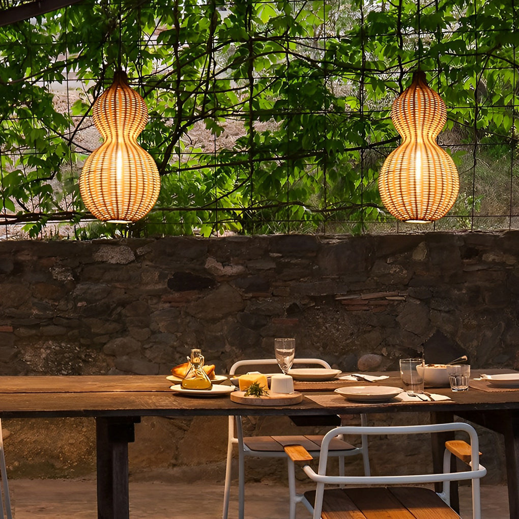 Woven Rattan Gourd Hanging Lamp Outdoor Pendant Light for Patio - Lamp Outdoor