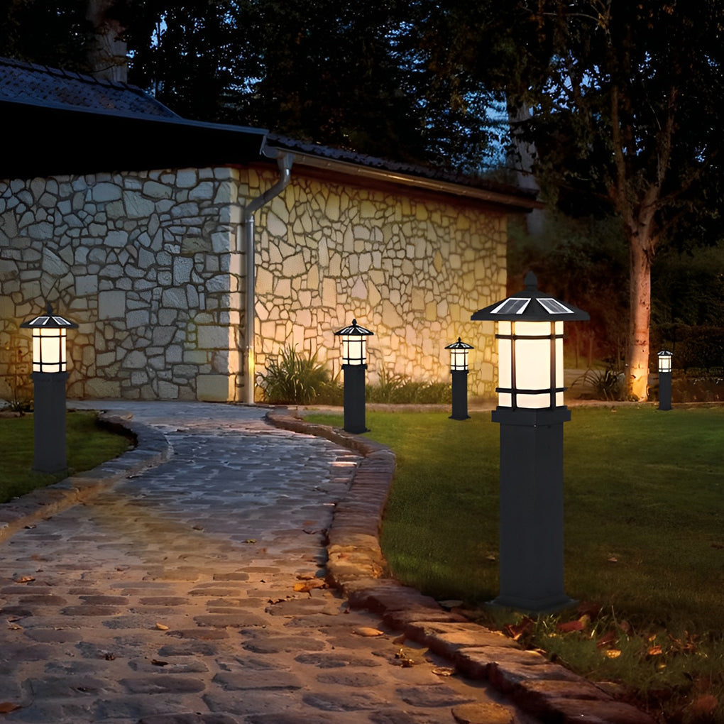 Modern Solar LED Bollard Lights with Ancient Asian Style Top Waterproof Outdoor Light - Lamp Outdoor