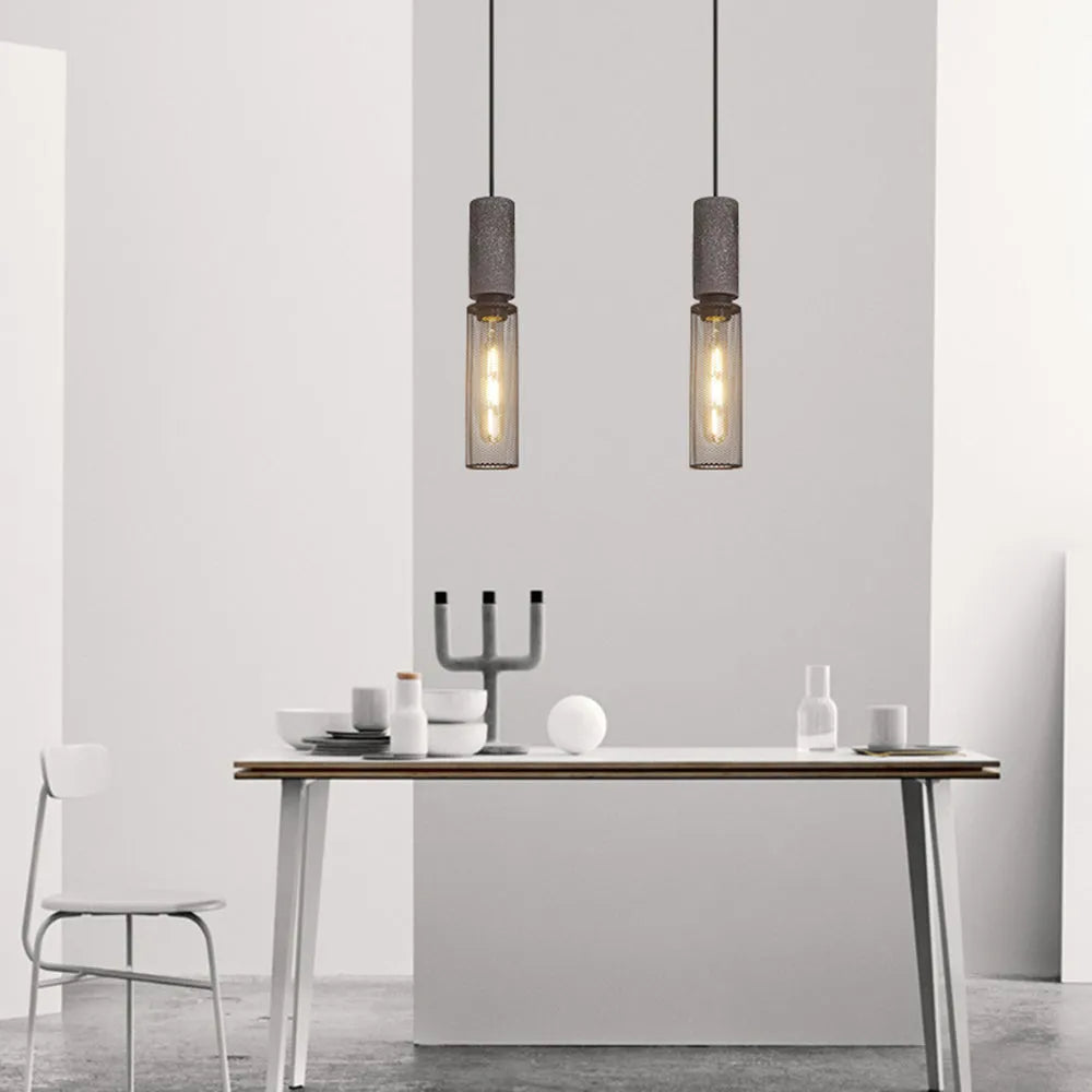 Xenith Industrial Cylindrical Pendant Light, Cement/Metal - Lamp Outdoor