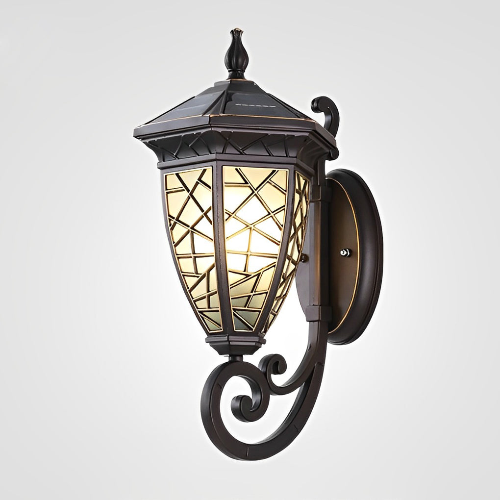 Retro Pattern Waterproof Black American Style Solar Powered Wall Lamp - Lamp Outdoor