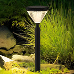 Round Solar LED Outdoor Lights in Black with Ribbed Lampshade - Lamp Outdoor
