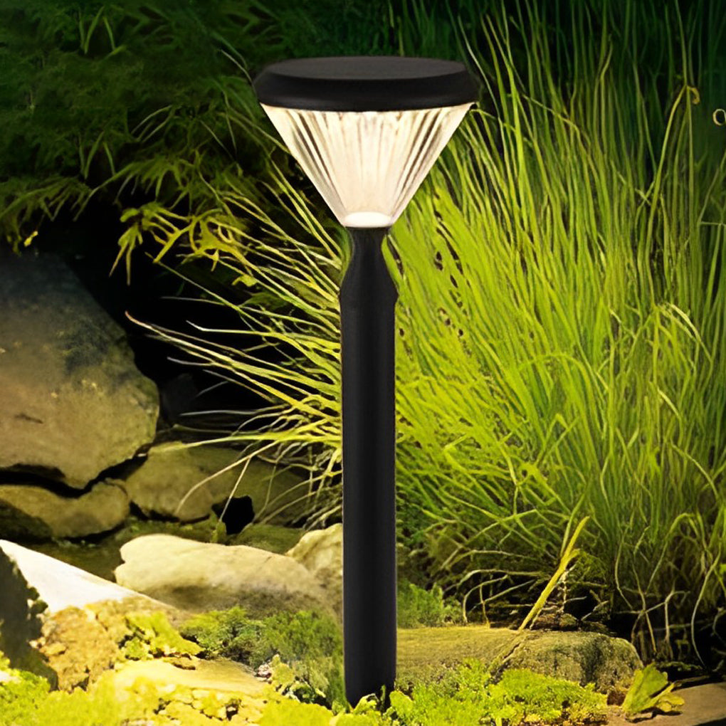 Round Solar LED Outdoor Lights in Black with Ribbed Lampshade - Lamp Outdoor