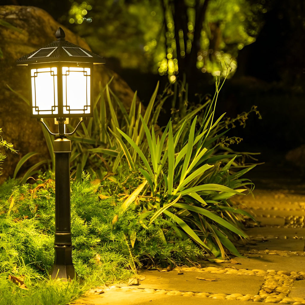 Ancient House Style Solar LED Post Light with 3-Step Dimming Durable Outdoor Lamp - Lamp Outdoor