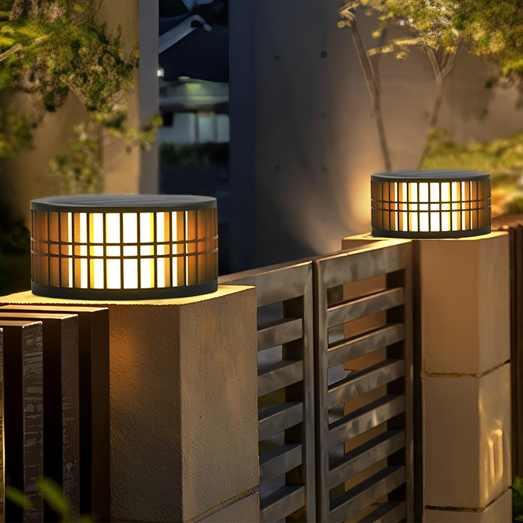 Round Creative Waterproof LED Black Modern Solar Fence Post Lights - Lamp Outdoor