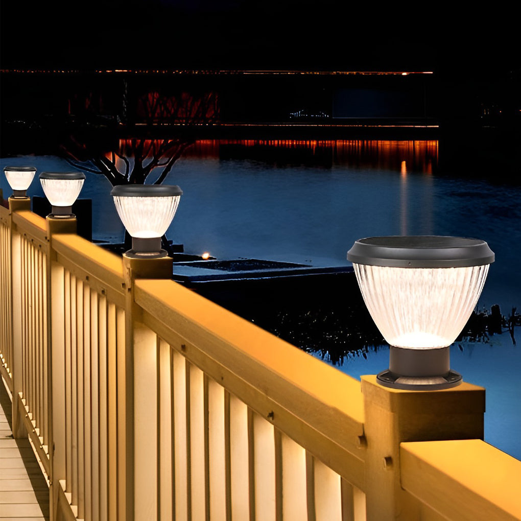 Round LED Fast Charging Black Modern Solar Post Caps Lights Pillar Light - Lamp Outdoor