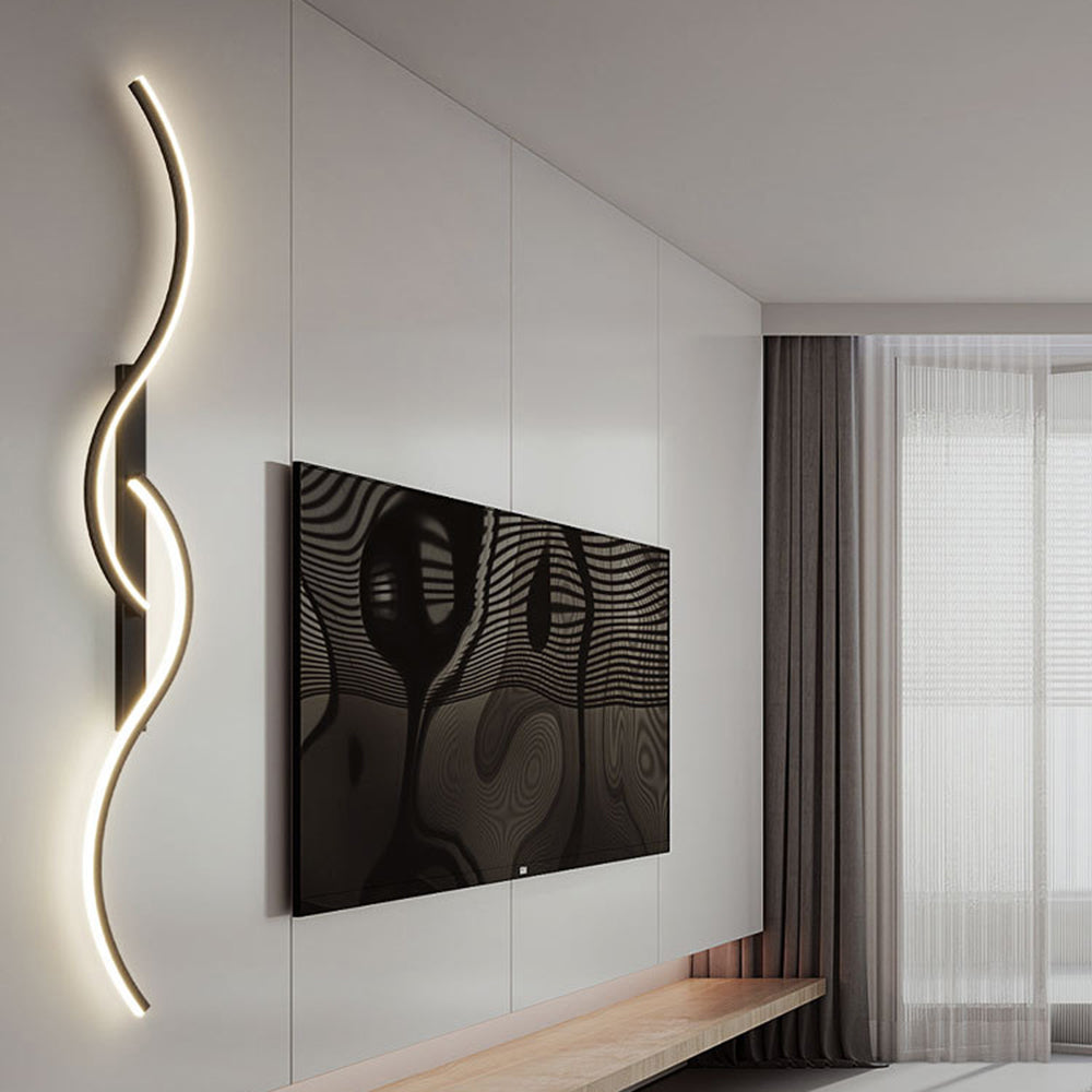 Lumor Modern Linear Wave Bedroom Wall Lamp, Black/Gold - Lamp Outdoor