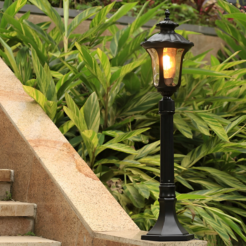 Vintage Classic Black LED Outdoor Lawn Post Light with Water Glass Lens - Lamp Outdoor