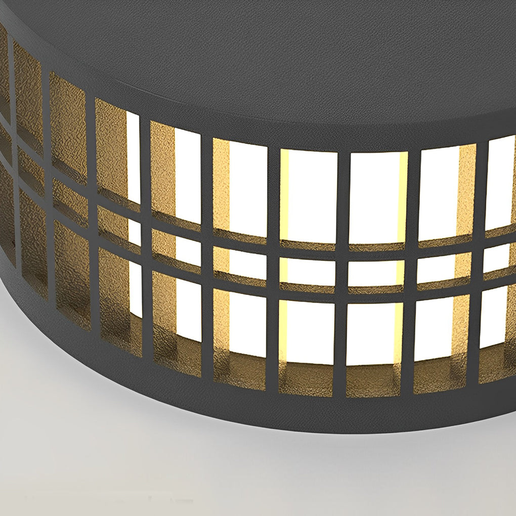 Round Creative Waterproof LED Black Modern Solar Fence Post Lights - Lamp Outdoor