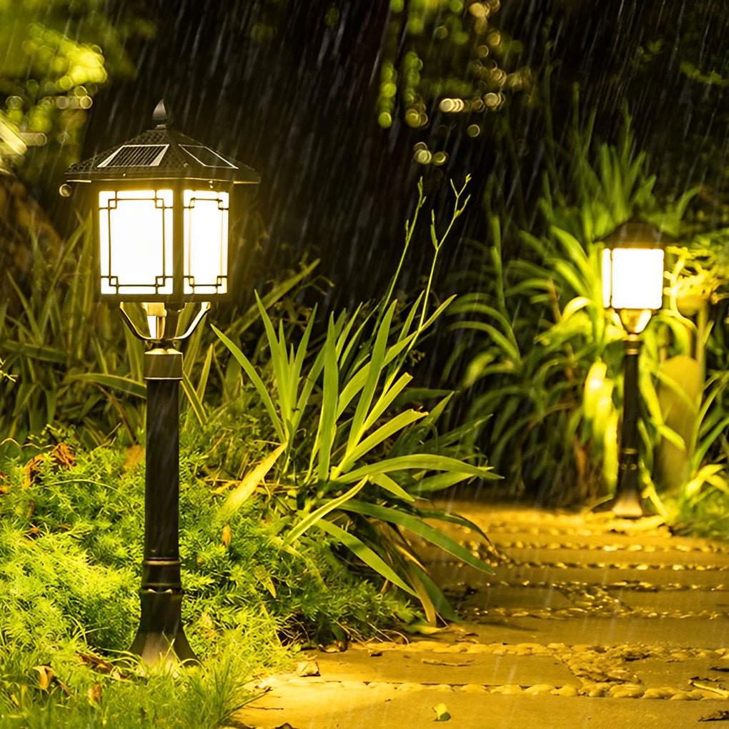 Ancient House Style Solar LED Post Light with 3-Step Dimming Durable Outdoor Lamp - Lamp Outdoor