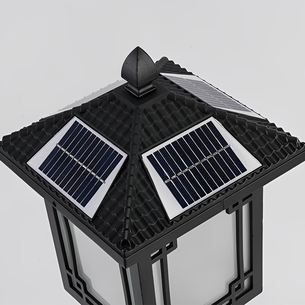 Ancient House Style Solar LED Post Light with 3-Step Dimming Durable Outdoor Lamp - Lamp Outdoor
