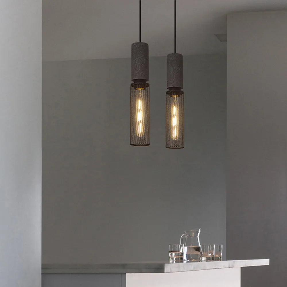 Xenith Industrial Cylindrical Pendant Light, Cement/Metal - Lamp Outdoor