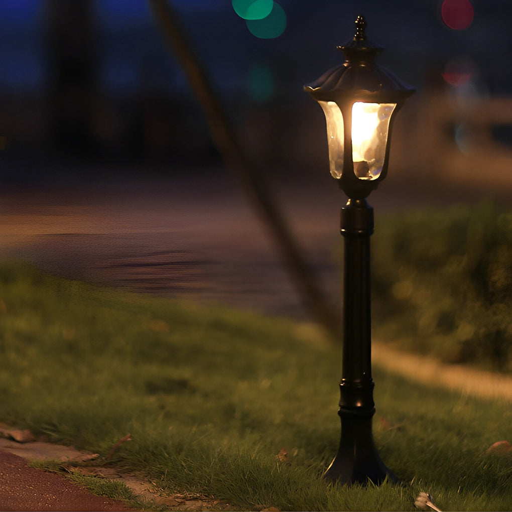 Vintage Classic Black LED Outdoor Lawn Post Light with Water Glass Lens - Lamp Outdoor